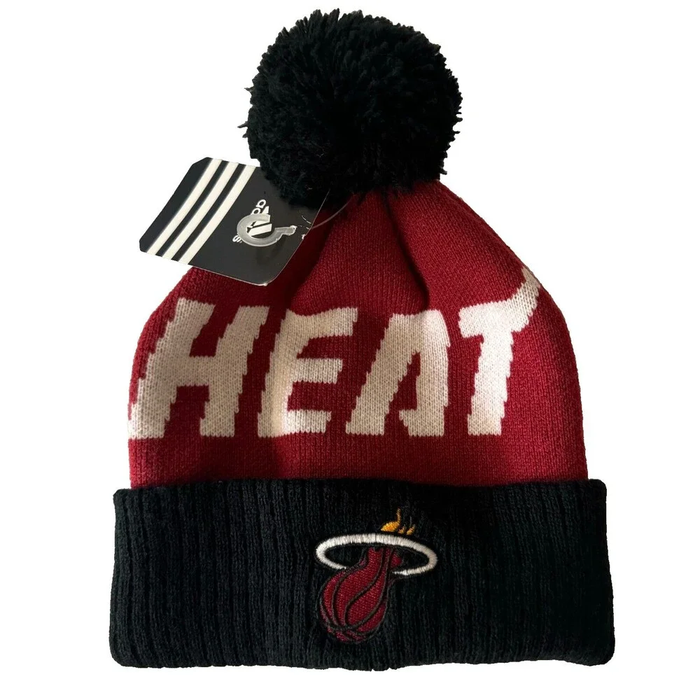 Adidas Miami Heat Boys 4-7 Winter Beanie Hat Cap w/Pom NEW Kids Youth